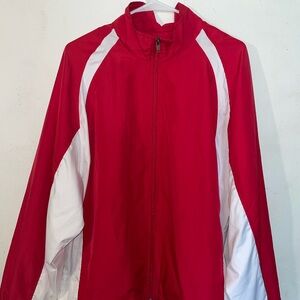 Red and white zip-up track jacket sport-tek #trackjacket